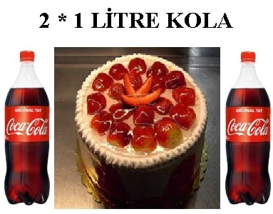 6-9 Kişilik Çilekli Yaş Pasta & 2x1 Lt Cola Muğla pasta